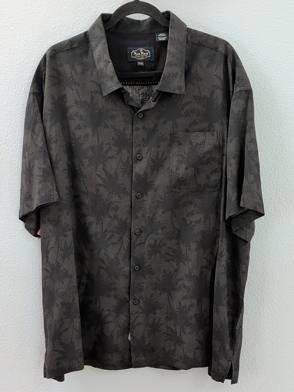 Nat Nast Silk Blend Black Palm-Print Button-Up Shirt